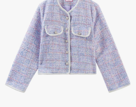 小野智恩 咖啡冻/紫荆花 粗花呢毛呢外套女...