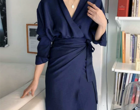 法式小众设计19新款春显瘦慵懒风绑带围裹式...