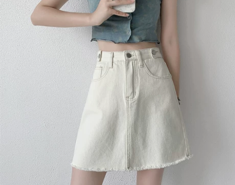 浅蓝色牛仔短裙女夏季2022新款高腰纯色a...