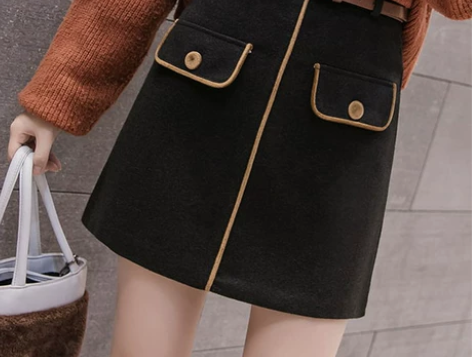 毛呢半身裙包臀裙女秋冬新款高腰a字裙时尚显...