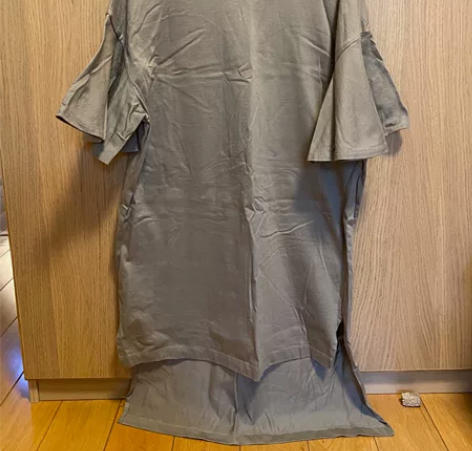 wcloset 纯棉橄榄色荷叶袖前短后长连...