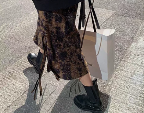 复古扎染半身裙开叉高腰女大码中长款a字裙 ...