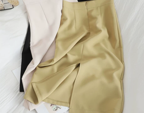 春装时尚简约开叉一步裙气质高腰纯色包臀裙韩...