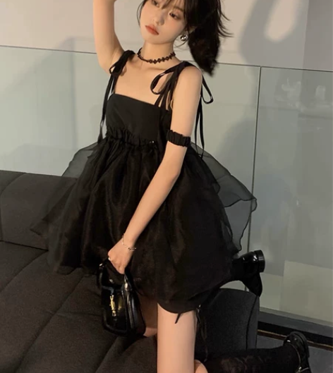 甜酷公主风吊带裙子网纱蓬蓬裙夏连衣裙女甜美...