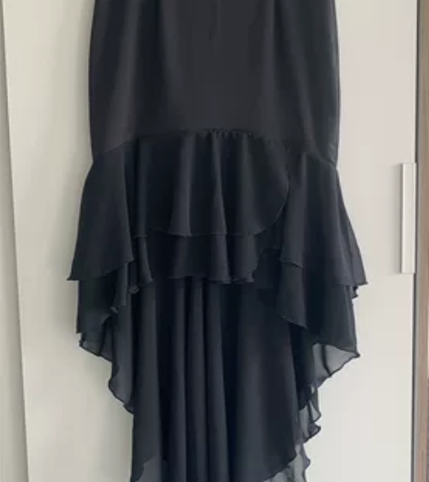 黑色鱼尾裙S码荷叶边包臀裙 黑色花边鱼尾裙...