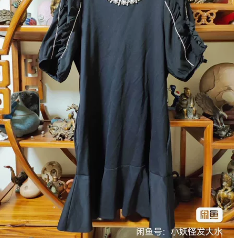 韩版重工小香风珍珠镶钻泡泡袖鱼尾裙小黑裙 ...