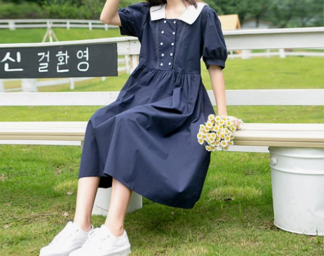 初中生连衣裙少女夏装中学生森系过膝长裙学院...