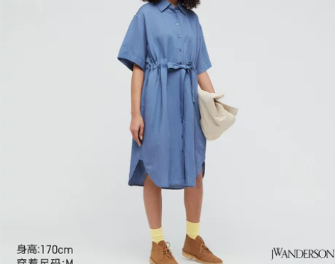 优衣库【合作款】女装麻混纺衬衫式系带连衣裙...