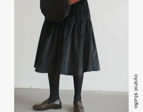 仿丝绒半身裙女中长款蛋糕裙高腰A字裙秋冬季...