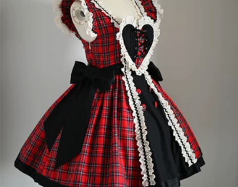 苏格兰场 复古爱心红格子飞袖jsk 蝴蝶结...