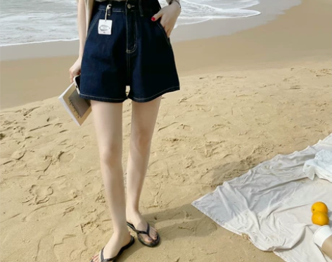 大F小Z百搭显瘦牛仔短裤宽松阔腿裤春夏季短...