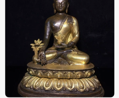 铜鎏金释迦牟尼佛像，工艺精美，包浆厚重，尺...