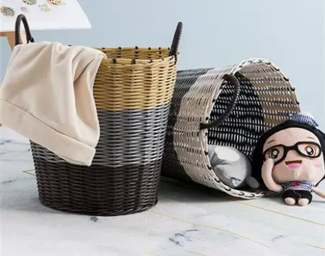 编织塑料桶脏衣服收纳筐篮洗衣篮藤编脏衣篮篓...