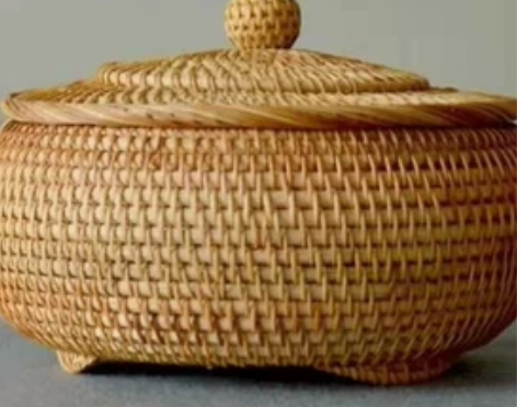 秋藤美越南藤编收纳盒田园零食储物盒带盖特色...