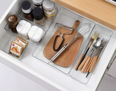 日式透明桌面抽屉收纳盒分隔厨房餐具文具整理...