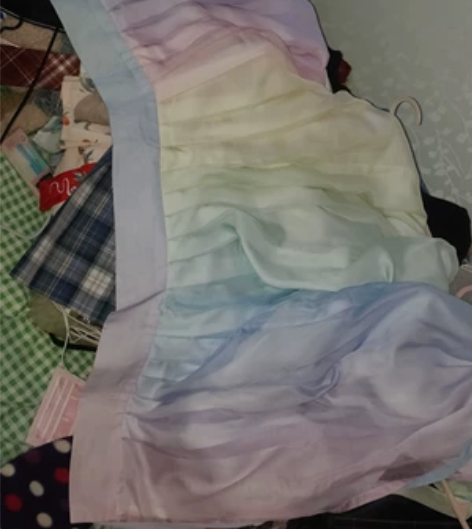 朝花夕拾彩虹色齐腰褶裙， 我也不知道我当时...