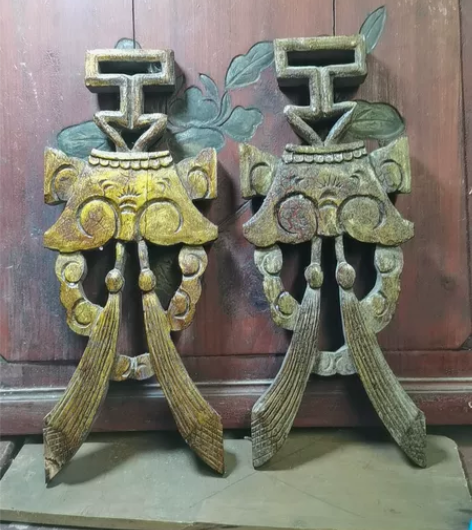 老木雕镂空花板如意一对民宿茶馆装饰收藏 感...