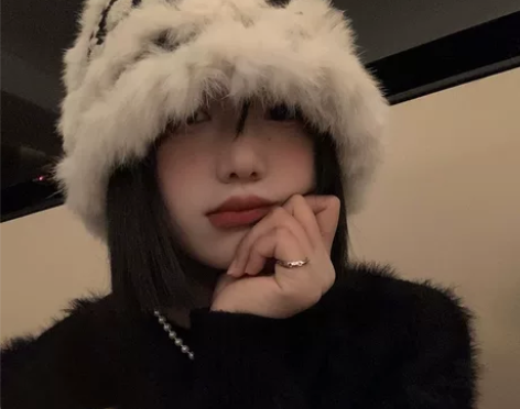 抖音同款醒狮帽，兔毛针织毛绒帽女秋冬季毛茸...