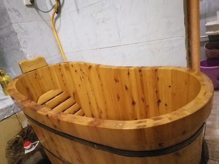 泡澡木桶,香柏木,坐凳靠背水瓢一起,九五成...