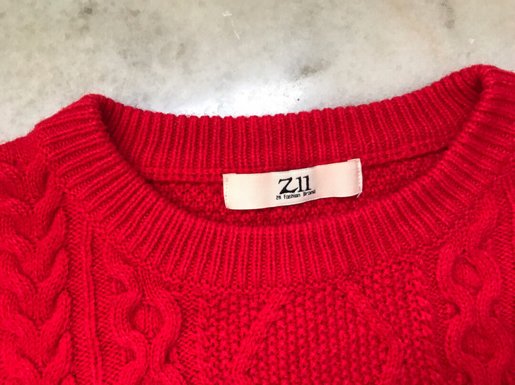 zll落肩麻花毛衣，颜色：红色，L码