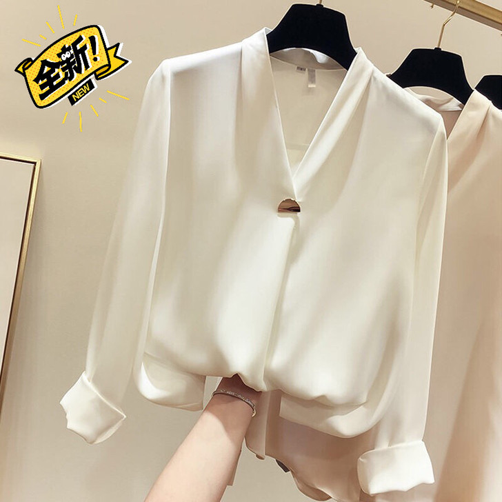 26.8元显瘦衬衣V领巨显瘦上衣长袖宽松开衫