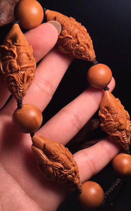 橄榄核四大天王手串2.1纯手工雕刻橄榄核正...