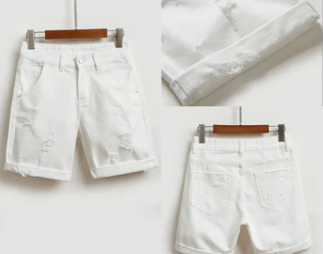 2022新款白色牛仔短裤女夏破洞宽松高腰韩...