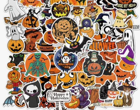 全新 100张卡通万圣节贴纸儿童趣味涂鸦贴...