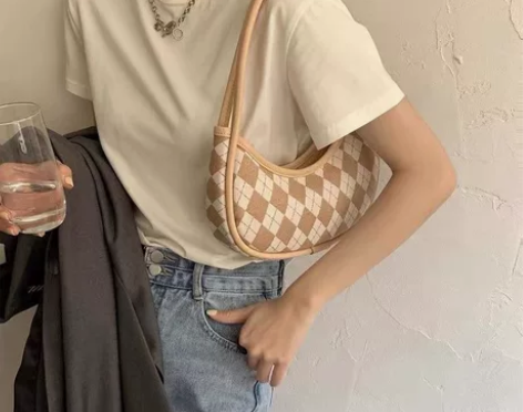 韩系小众豌豆帆布拼接包包女夏2022新款腋...