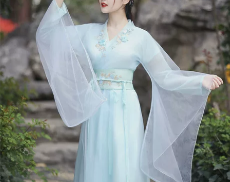 汉服女中国风原创正品蓝色广袖流仙裙演出服改...