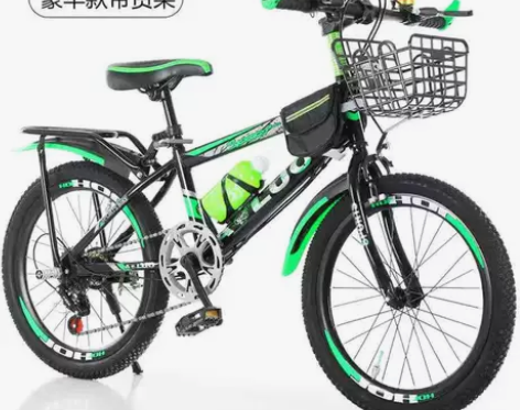 绿色带货架变速儿童自行车山地车6-12岁变...