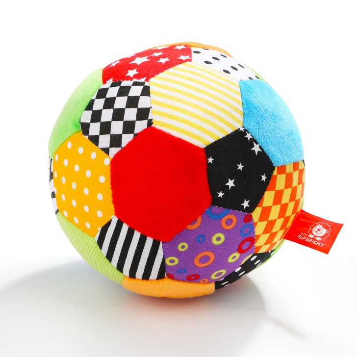 五彩感官铃铛球 婴儿手抓球 宝宝摇铃球布按...