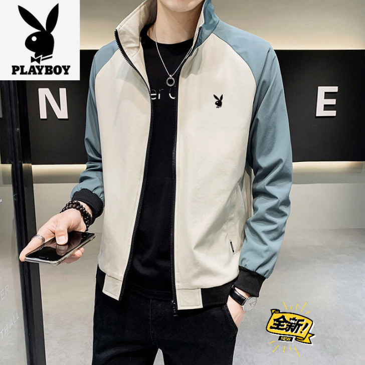 花花公子夹克男春秋季立领拼色韩版潮流帅气休...