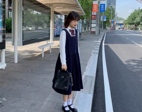 YUKIXIAOSHU自制灯芯绒背带裙连衣...