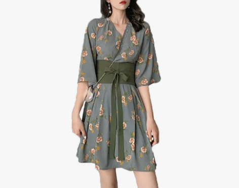 雪纺裙复古收腰仙女超仙森系连衣裙智熏法式桔...