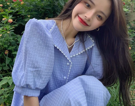 ?大码胖MM法式桔梗连衣裙女夏季甜美泡泡袖...