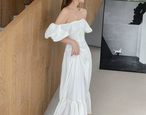 三亚海边度假长裙夏2021新款法式复古泡泡...