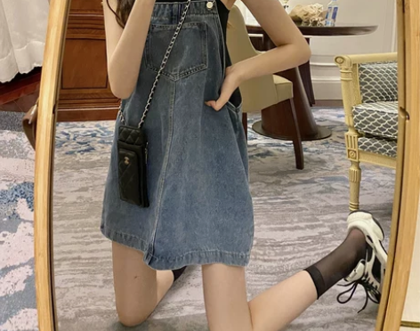 牛仔背带裙女夏季韩版洋气宽松显瘦小个子元气...