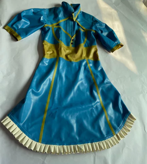 乳胶连衣裙 女仆裙，泡泡袖拼接荷叶边，衬衫...