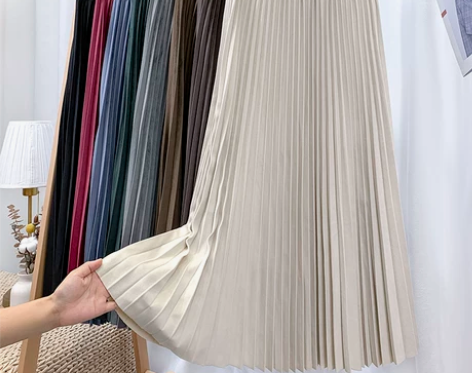 韩版高腰显瘦复古鹿皮绒百褶皱半身裙女秋冬中...