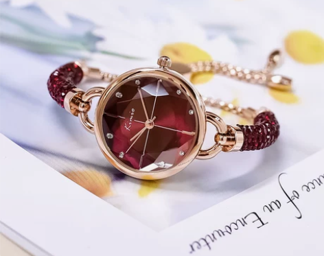 KIMIO带钻细手链手镯女表满钻小巧钢带简...