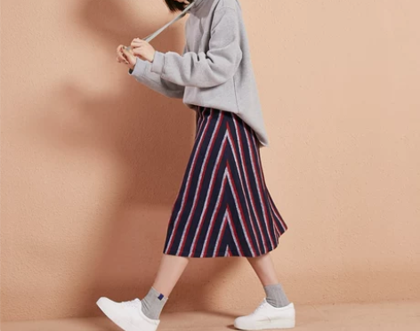 森宿-橘黄月秋装2017新款文艺复古撞色条...