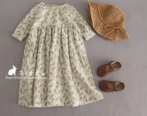 春夏季新款儿童时尚韩版田园风棉麻连衣裙文艺...