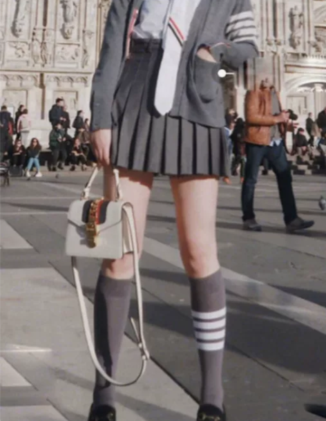 学院风裙 学院风短裙高端TB灰色百褶裙半身...