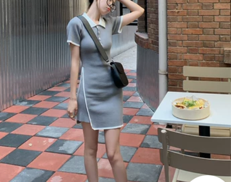 学院风灰色polo连衣裙女夏设计感小众法式...
