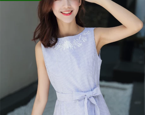 【狂欢价】裙子女夏无袖复古学院风少女棉立方...