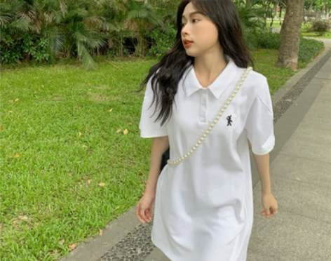 ?学院风小个子宽松Polo连衣裙夏装可盐可...