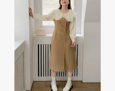 爱蔷薇大码胖mm娃娃领假两件连衣裙高级感秋...