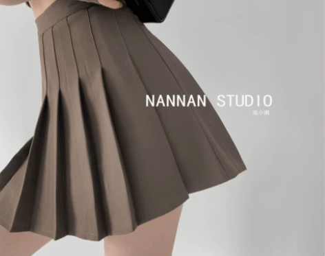 美式学院风咖啡色辣妹百褶裙女春秋显瘦高腰短...