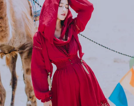 出去玩拍照穿过一次,几乎全新,民族风复古棉...